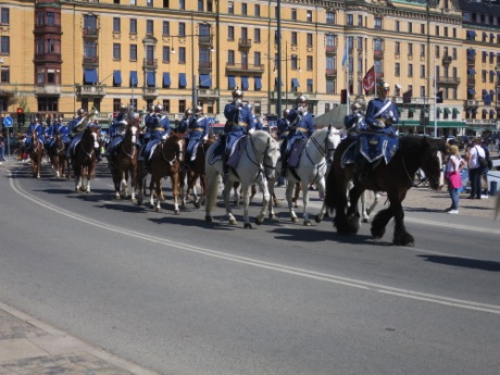 changing of the guard parade in Stockholm complete with mounted musicians